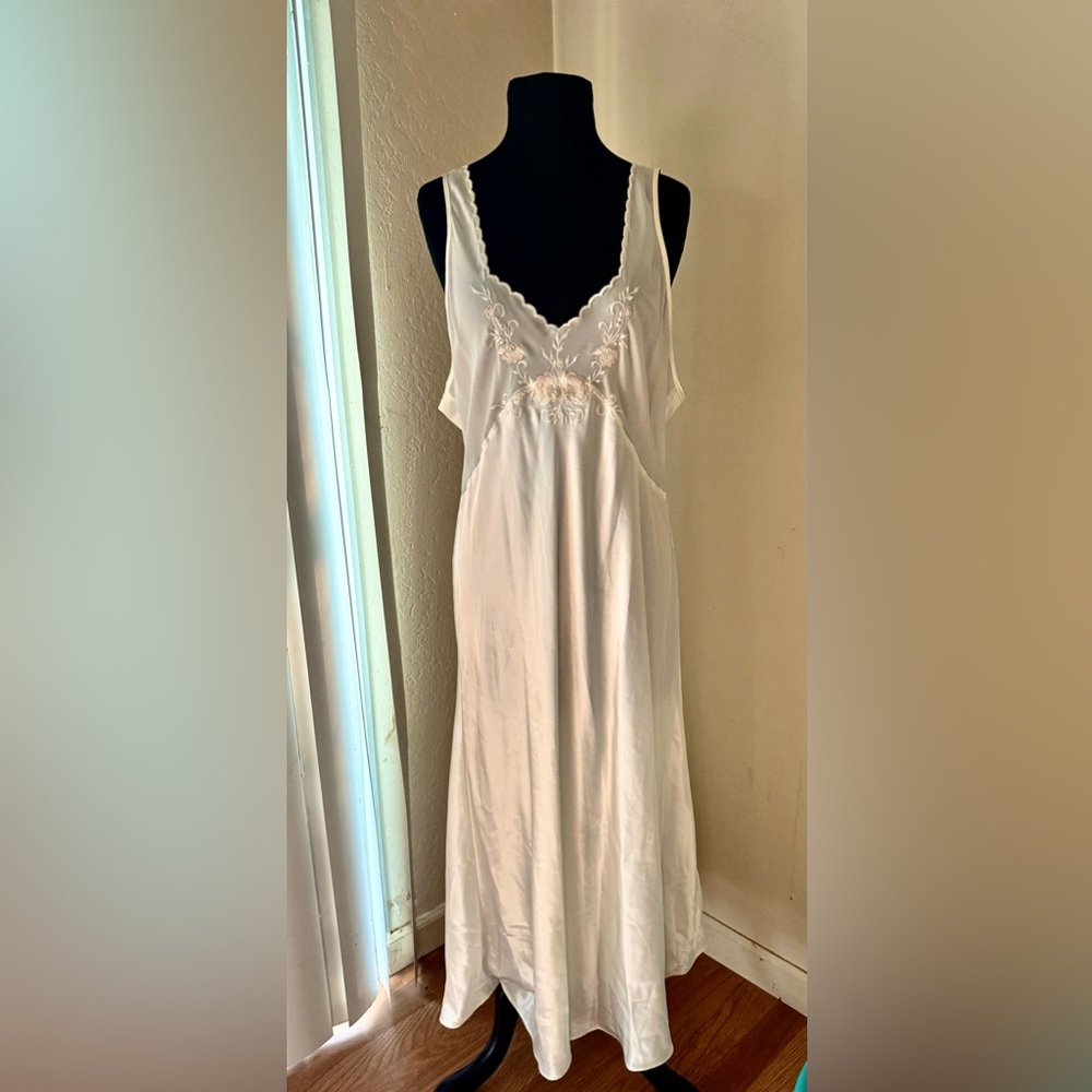 Classic White Satin Slip Chemise with Lace Trim